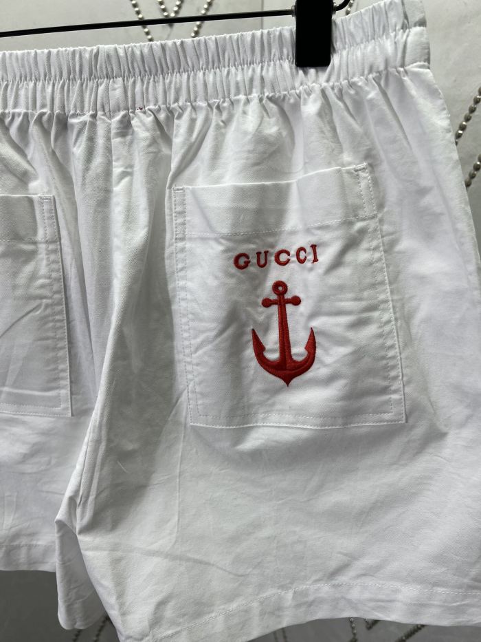 GUCCI Oxford cotton shorts with embroidery in navy