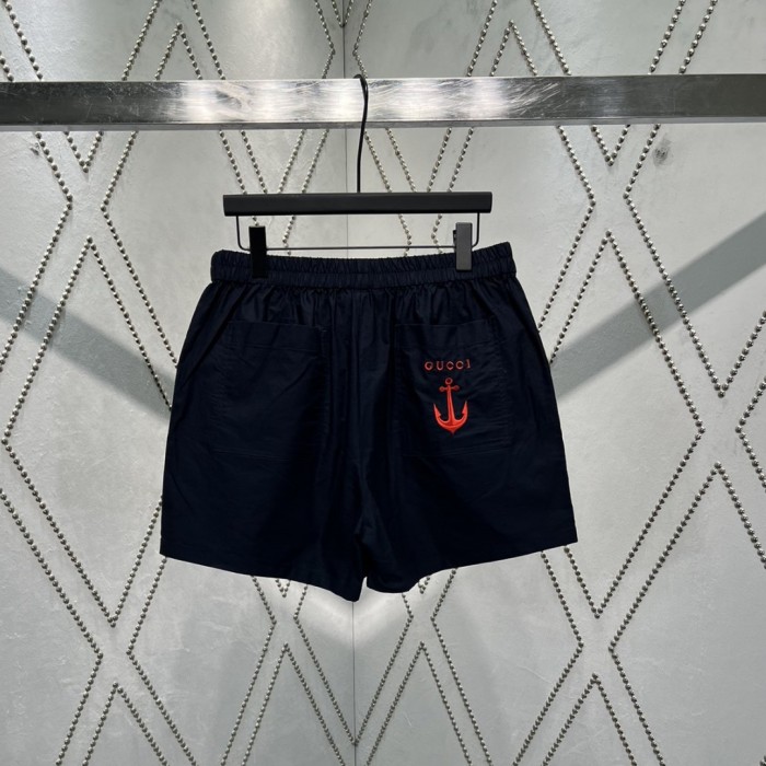 GUCCI Oxford cotton shorts with embroidery in navy