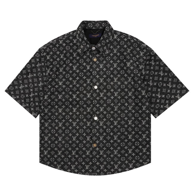 Louis Vuitton FA full print pearl button jacquard denim short sleeve shirt