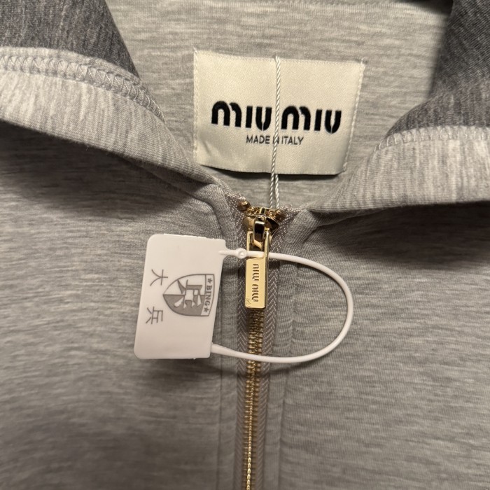 MiuMiu Logo Embroidered Patch Hooded Zip-up Sweatshirt