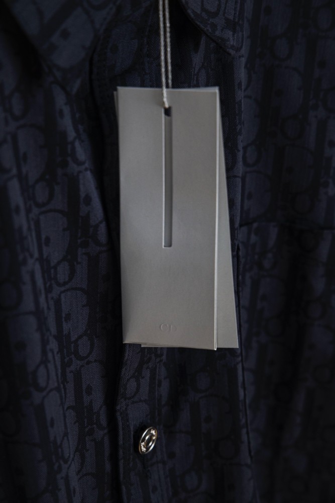 Dior Oblique Kasuri Cotton Denim Short-Sleeved Overshirt Navy Blue and Black