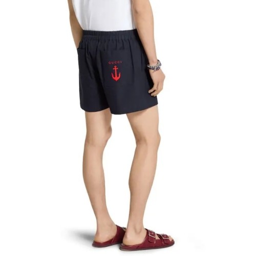 GUCCI Oxford cotton shorts with embroidery in navy