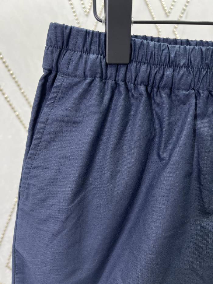 GUCCI Oxford cotton shorts with embroidery in navy