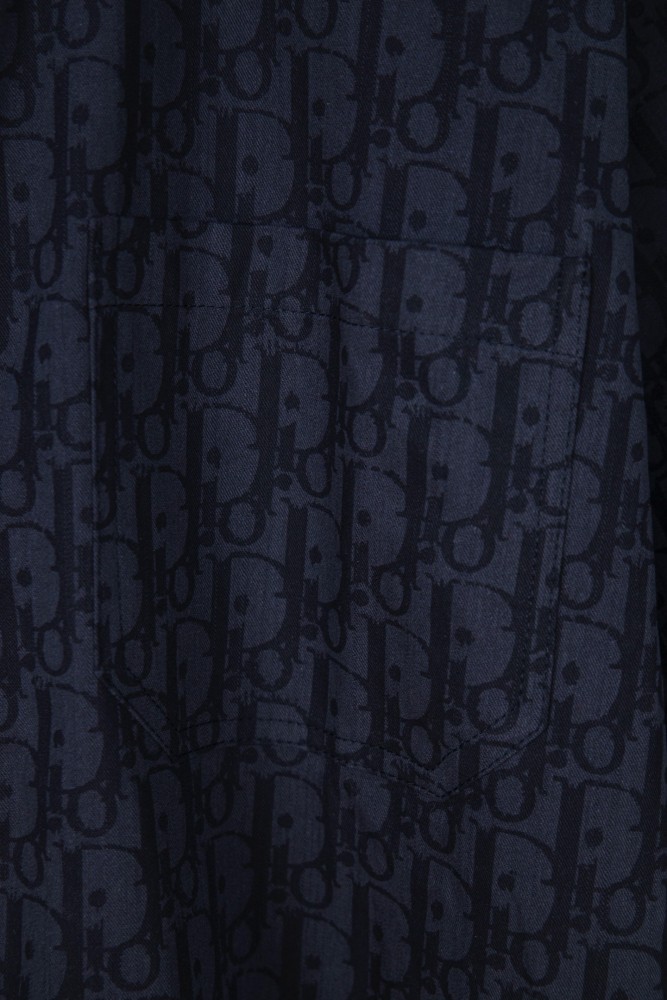 Dior Oblique Kasuri Cotton Denim Short-Sleeved Overshirt Navy Blue and Black