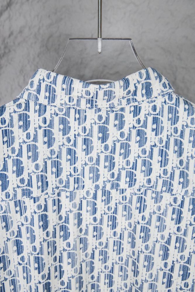 Dior Oblique Short-Sleeved Shirt White and Navy Blue Silk Twill