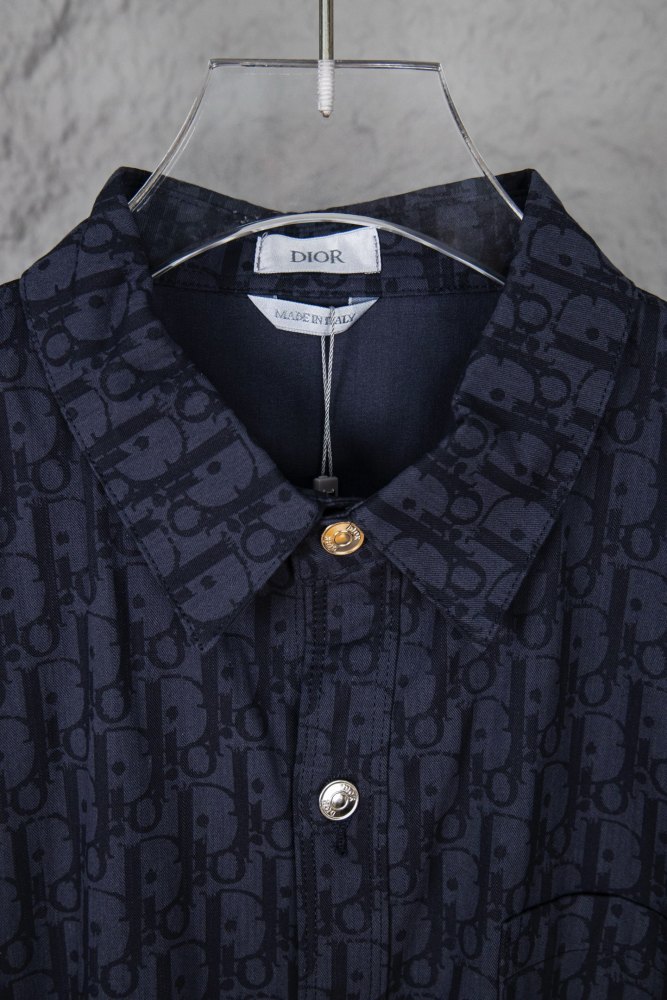 Dior Oblique Kasuri Cotton Denim Short-Sleeved Overshirt Navy Blue and Black
