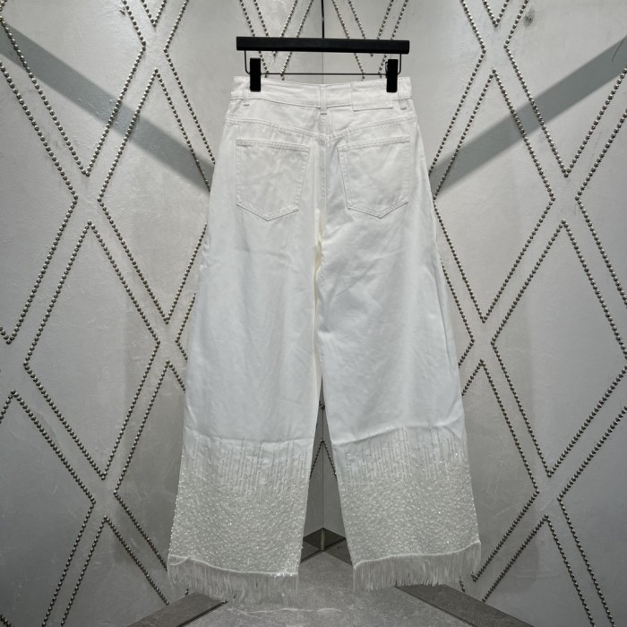 Chanel Jeans - Denim embroidered with beads, white — Fashion