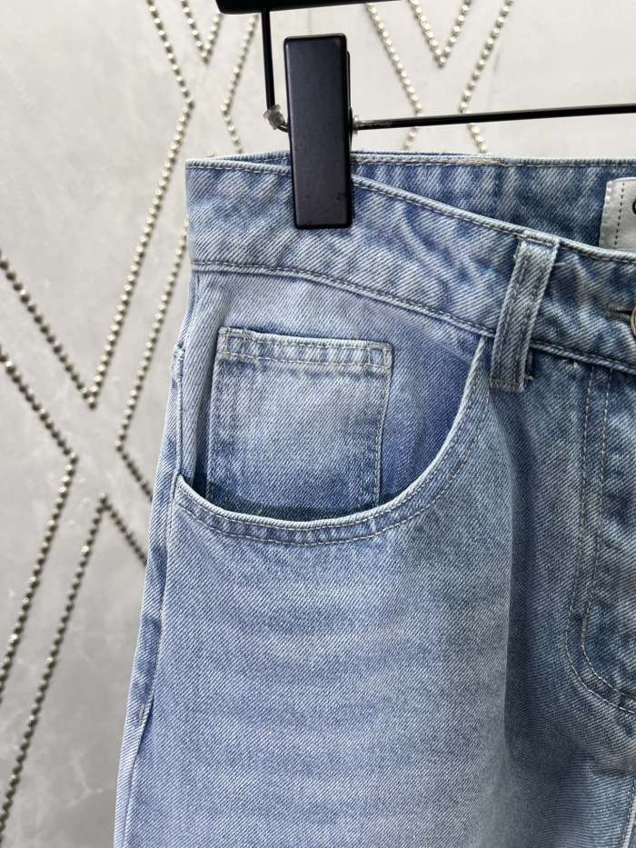 Chanel Jeans Washed Denim Embroidered with Sequins Blue