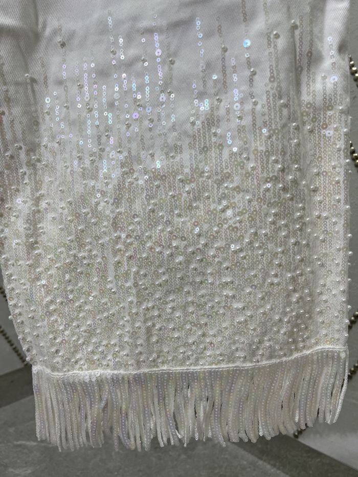 Chanel Jeans - Denim embroidered with beads, white — Fashion