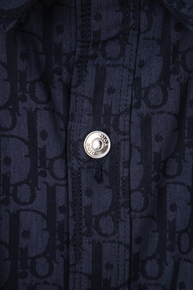 Dior Oblique Kasuri Cotton Denim Short-Sleeved Overshirt Navy Blue and Black