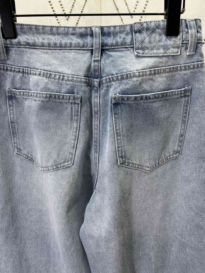 Chanel Jeans Washed Denim Embroidered with Sequins Blue