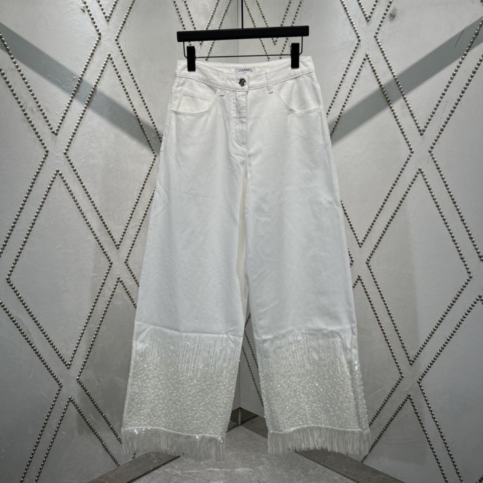 Chanel Jeans - Denim embroidered with beads, white — Fashion