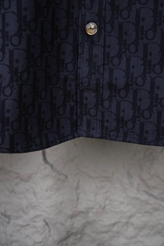 Dior Oblique Kasuri Cotton Denim Short-Sleeved Overshirt Navy Blue and Black