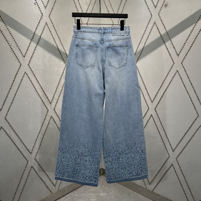Chanel Jeans Washed Denim Embroidered with Sequins Blue