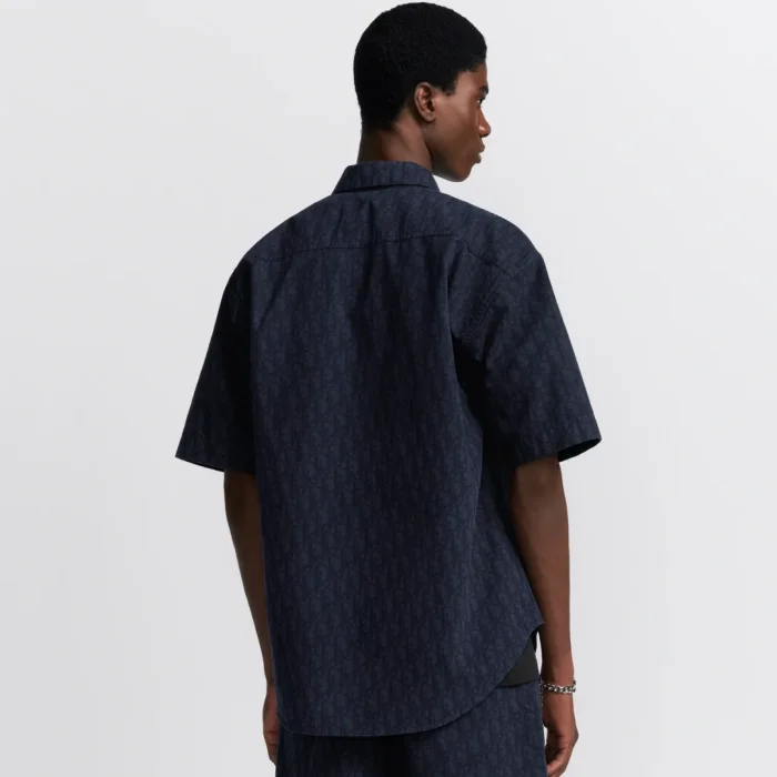 Dior Oblique Kasuri Cotton Denim Short-Sleeved Overshirt Navy Blue and Black