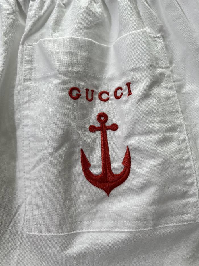 GUCCI Oxford cotton shorts with embroidery in navy