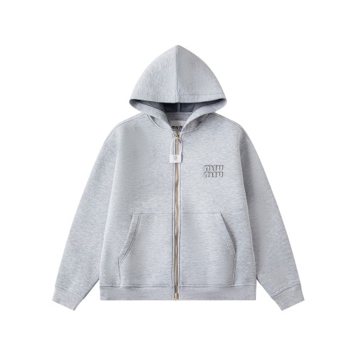 MiuMiu Logo Embroidered Patch Hooded Zip-up Sweatshirt