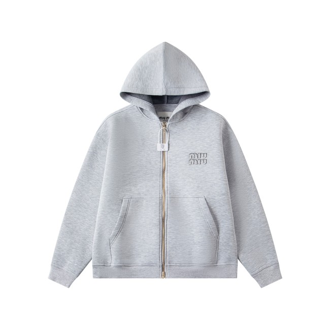 MiuMiu Logo Embroidered Patch Hooded Zip-up Sweatshirt