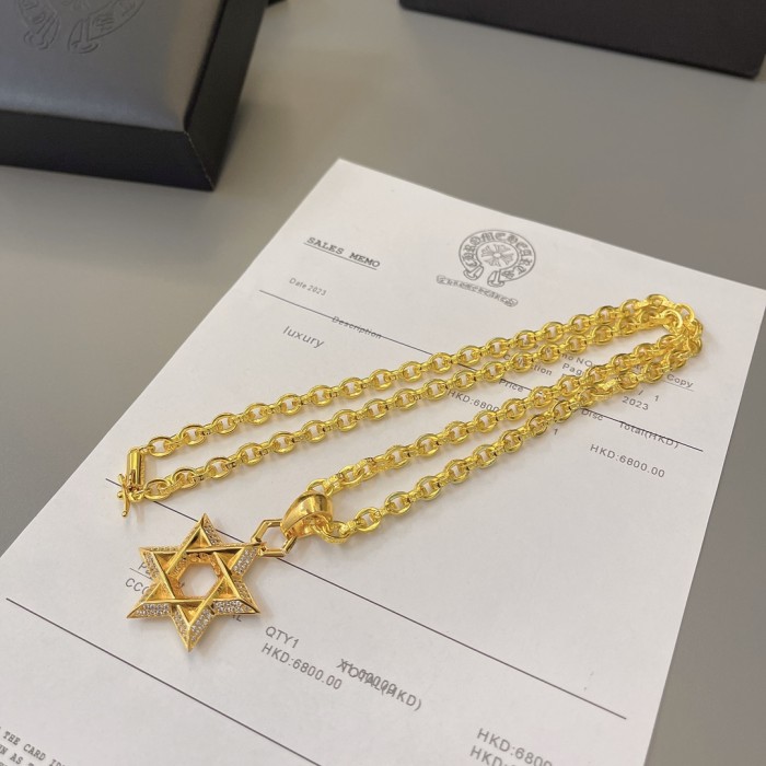 Chrome Hearts Diamond Star of David Pendant Necklace