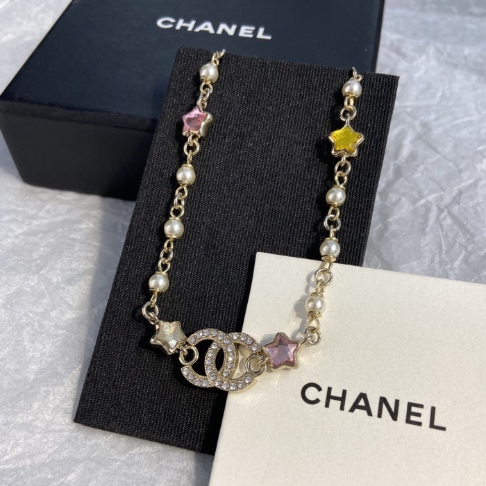 Chanel Necklace - Metal, glass pearls & strass Gold, Pearly White & Multicolor