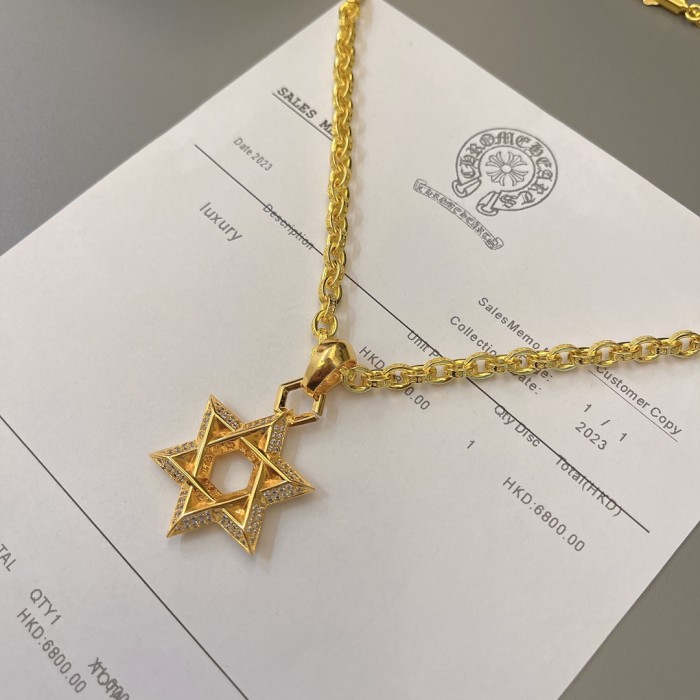 Chrome Hearts Diamond Star of David Pendant Necklace