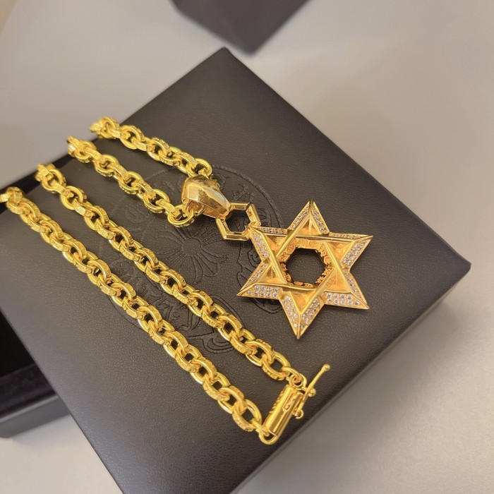 Chrome Hearts Diamond Star of David Pendant Necklace