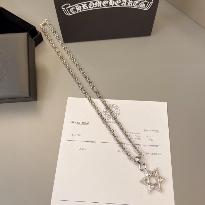 Chrome Hearts Diamond Star of David Pendant Necklace