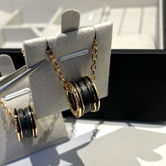 Bvlgari B.Zero1 Black Ceramic 18K Rose Gold Pendant Necklace Bvlgari
