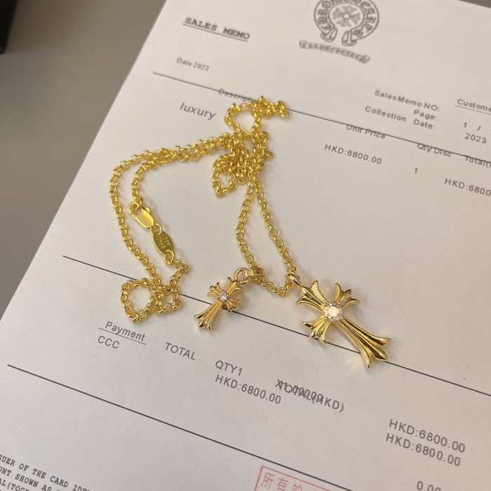 Chrome Hearts Tiny Fat CH Cross Pave diamonds Necklace