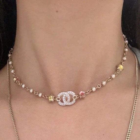 Chanel Necklace - Metal, glass pearls & strass Gold, Pearly White & Multicolor