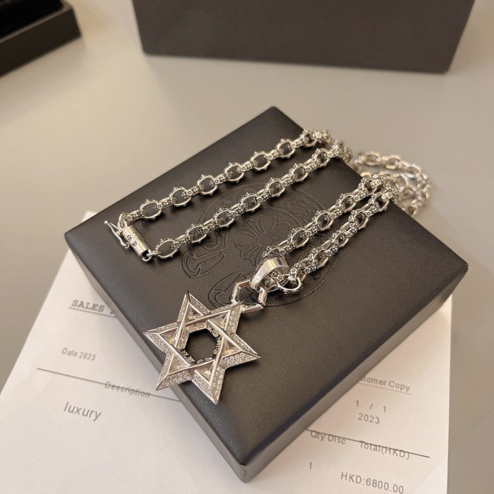 Chrome Hearts Diamond Star of David Pendant Necklace
