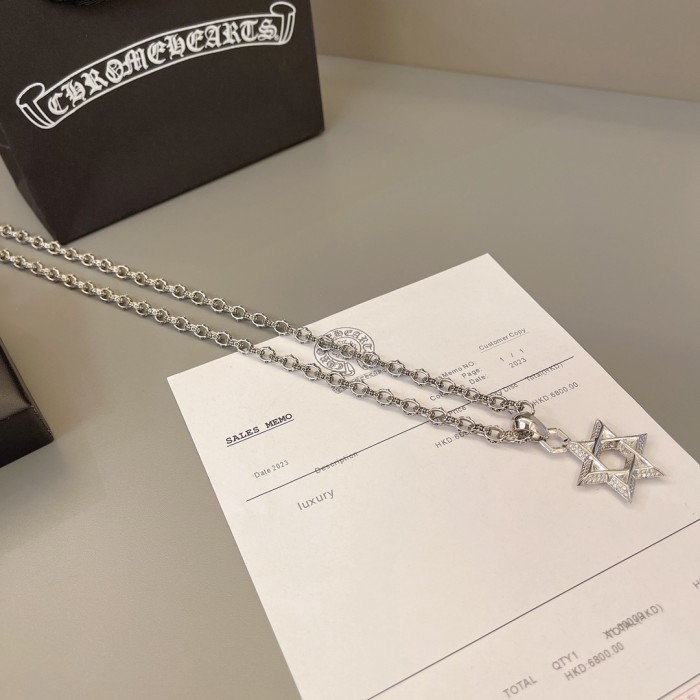 Chrome Hearts Diamond Star of David Pendant Necklace