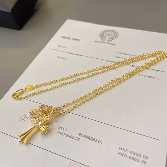 Chrome Hearts Tiny Fat CH Cross Pave diamonds Necklace