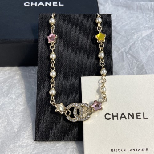 Chanel Necklace - Metal, glass pearls & strass Gold, Pearly White & Multicolor