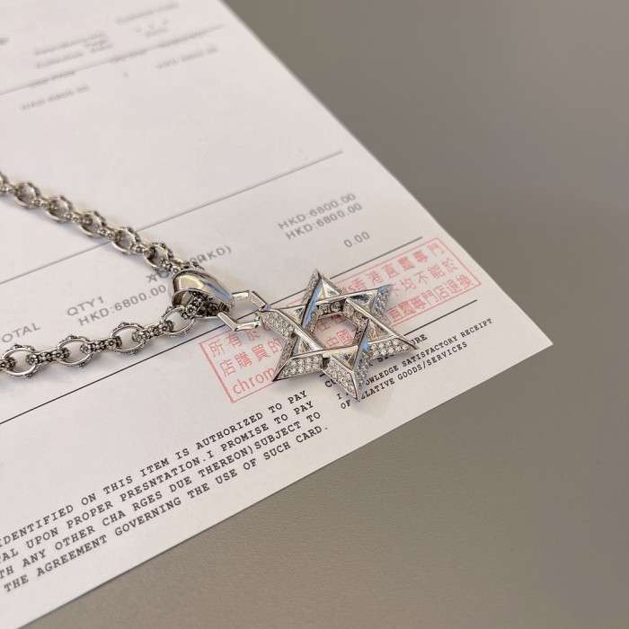 Chrome Hearts Diamond Star of David Pendant Necklace