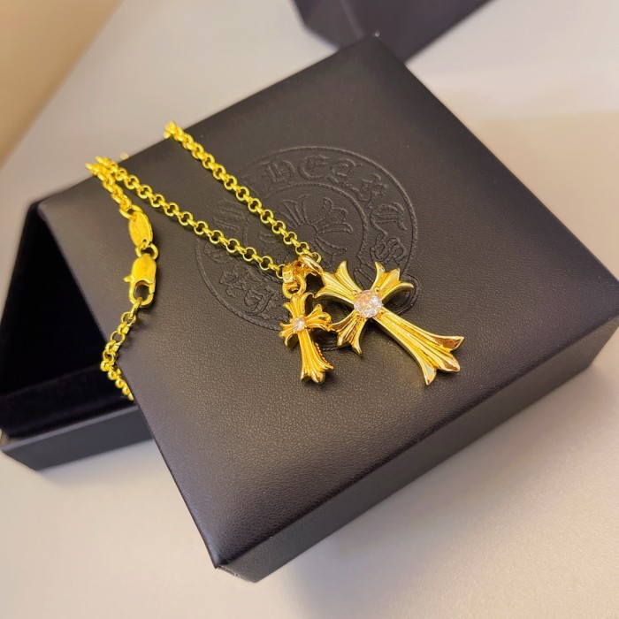 Chrome Hearts Tiny Fat CH Cross Pave diamonds Necklace