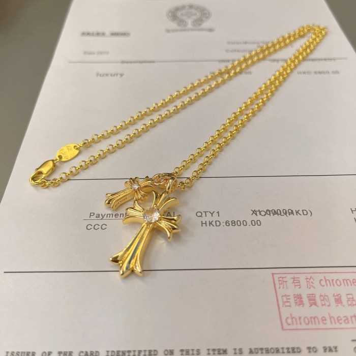 Chrome Hearts Tiny Fat CH Cross Pave diamonds Necklace
