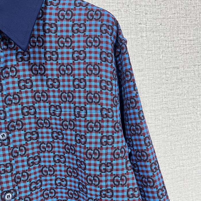 GUCCI GG gingham cotton wool jacket in green and blue