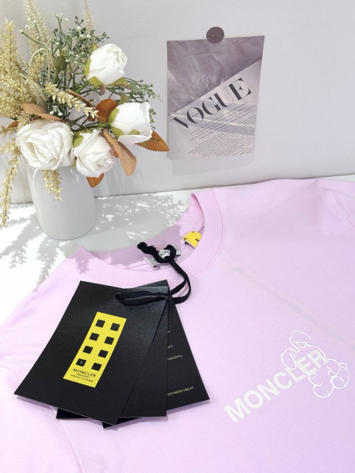 Light Pink Moncler x FRGMT Cartoon Logo Cotton T-Shirt