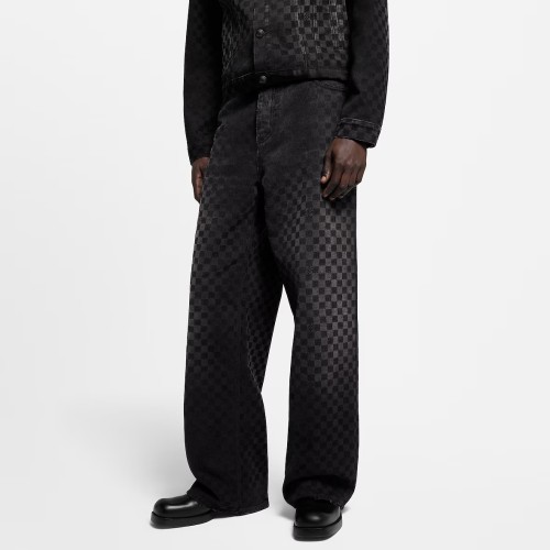 Louis Vuitton Flocked Damier Denim Wide-Leg Pants - Men