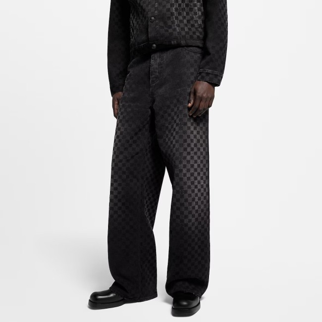 Louis Vuitton Flocked Damier Denim Wide-Leg Pants - Men