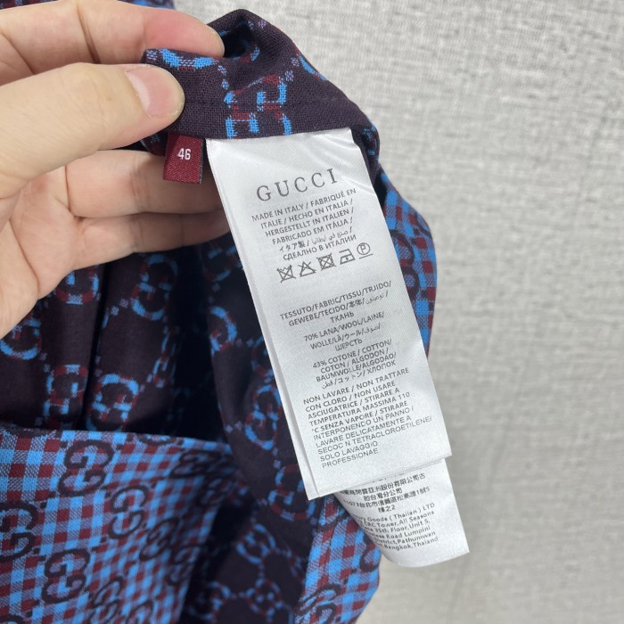 GUCCI GG gingham cotton wool jacket in green and blue