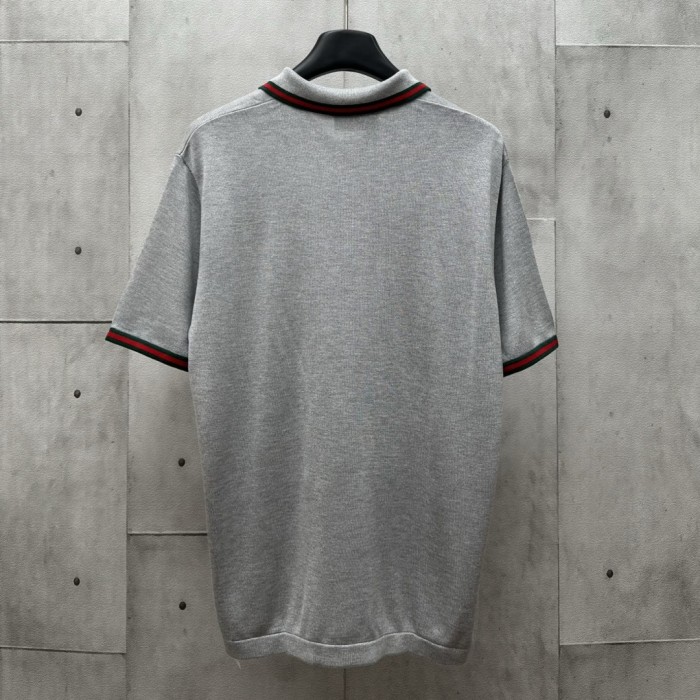 GUCCI Lamé knit polo shirt in silver