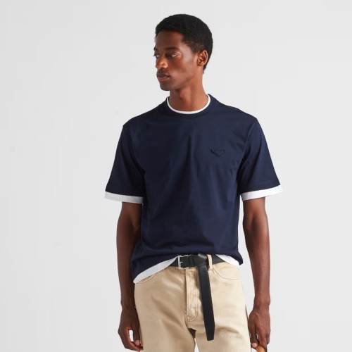 PRADA Chalk WhiteCamel Cotton polo shirt