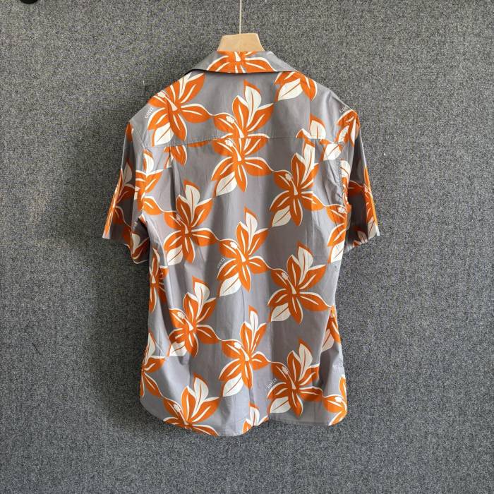 GUCCI Printed cotton poplin shirt in grey and orange