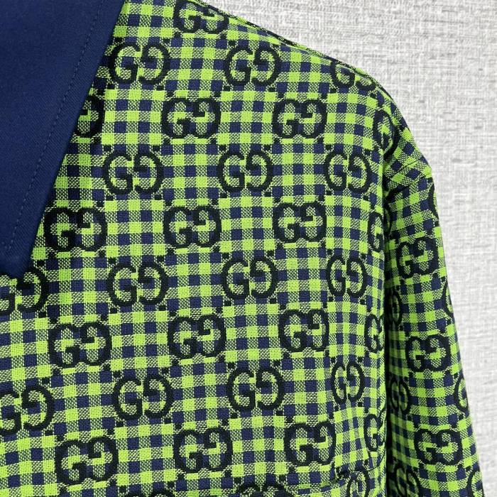 GUCCI GG gingham cotton wool jacket in green and blue