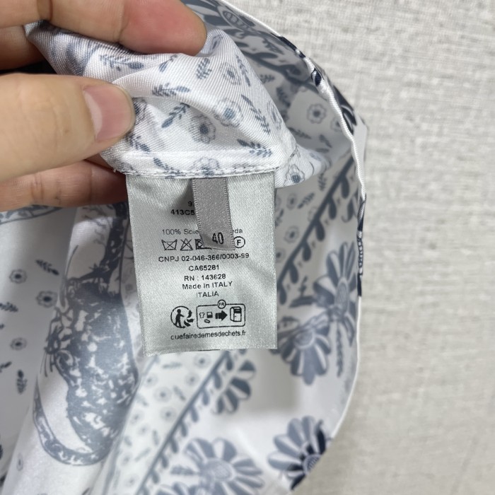 DIOR AND HYLTON NEL Shirt White and Navy Blue Silk Twill