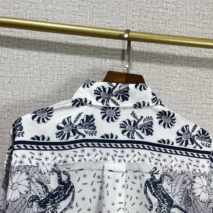 DIOR AND HYLTON NEL Shirt White and Navy Blue Silk Twill