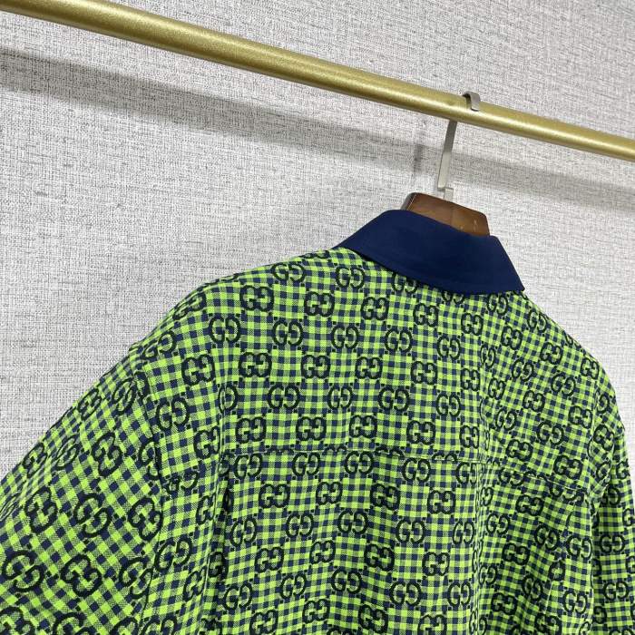 GUCCI GG gingham cotton wool jacket in green and blue