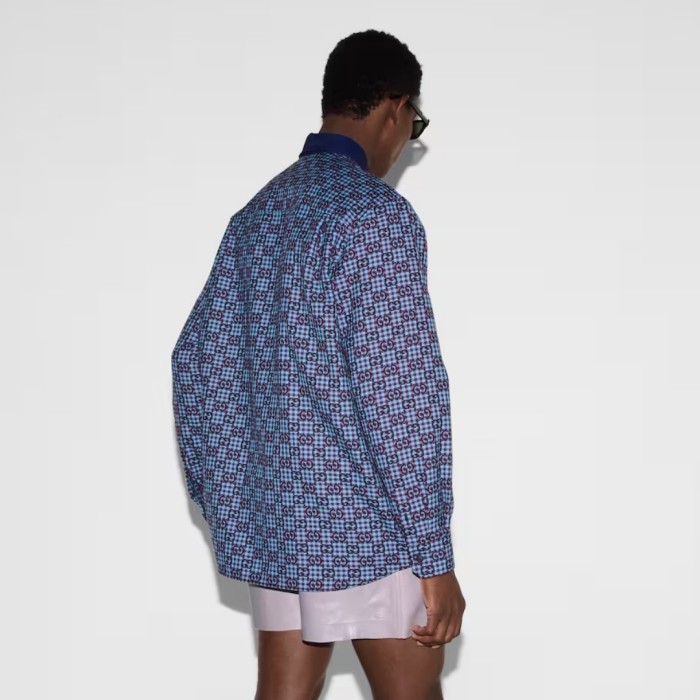 GUCCI GG gingham cotton wool jacket in green and blue